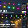 Juldekorationer RGB IC Ball Garland Light Led Fairy String Bulb Bluetooth App Control Waterproof Patio Lamp Wedding Holiday Party Lights Decorat 231207