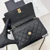 10A Top Quality Designer CC Bag Wallets Mini Woc Shoulder Bag Strap Handbag Plaid Purse Double Letter Solid Buckle Caviar Pattern Crossbody Women Clutch Purs 33814