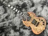 Chińska elektryczna gitara Burr drewno mahoniowe ciało i szyja czarny sprzęt 6 sznurków