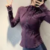 Lululemens Women's Fitness Yoga Outfit Sports Lulus Jacket Stand-Up Collar Half Zipper長い袖タイトヨガシャツ親指アスティックコートジム衣類8103