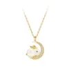 Pendentif Colliers Pierres d'animaux mignons Collier de lune de jade blanc Collier de lièvre du zodiaque chinois Cadeau de transbordement pour les filles