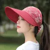 Visors Summer Sun Hat Flower Visor Caps Female Scalable Brim Empty Top Baseball Cap UV Protection Beach Outdoor Folding Hats Women