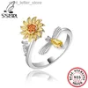 Solitaire Ring S'STEEL 925 Sterling Silver Sunflower Rotating Rings For Women Diamond Anxiety Fidget Adjustable Ring Luxury Designer Jewelry YQ231207