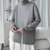 Suéter masculino de meia gola alta, malha justa, stretch, top grande, cor sólida, manga comprida, pulôver, roupa externa masculina