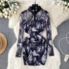 Casual klänningar cheongsam vintage klänning kinesisk traditionell mini bodycon långärmad blommig tryck se genom vestidos droppe