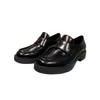 Triangle logo thick-soled loafers men's small black leather shoes 2023 new p home style thick heel one-shoe pedal