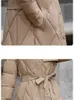 Trenchs de femmes manteaux veste d'hiver vêtements rembourrés de coton rembourrage en coton longs parkas mode taille serrage cravates manteau femmes