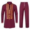 Männer Anzüge Blazer Ethnischen Stil Robe Luxus Gold Druck Sets Langarm Hosen Zwei stück Anzug Traditionelle Kleidung 231206