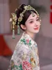 헤드웨어 헤어 액세서리 히스토리 중국 웨딩 그린 보석 Hanfu 장식품 전통 고대 의상 신부 Xiuhe 헤드 피스 231207