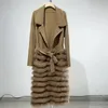 Women's Fur Faux Fur ZDFURS* Women Real Fur Knitting OverSize Loose Spring Fur Strip Sewed Decoration Lady's Long Sweater Coat 231206