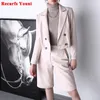 Women's Two Piece Pants Suit Harajuku Genuine Leather Pockets Short Jacket Female Lambskin Handsome White Midi Long Shorts Sets 231206