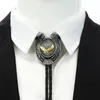 Cravatte Gemelli Pietra naturale Oro a forma di U Aquila Bolo Cravatta per uomo Cowboy indiano Western Cowgirl Corda in pelle Cravatta in lega di zinco 231206