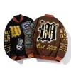 Jaquetas masculinas bordado varsity jaqueta homens mulheres carta inverno americano beisebol hip hop casaco de lã grosso quente outwear parkas marrom 231207