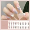 False Nails 24Pcs Press on Nails Long with Designs Pink Rhinestones False Fake Nails Press On Coffin Artificial Nails for Women Stick on 231207