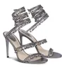 Luxury design ReneCaovilla Chandelier Wind Sandals Shoes Women Crystals-embellished Satin Snake Beads Wrapped Strap Party Dress High Heels Lady Sandalias EU35-43