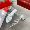Rene caovilla Cleo Sandali decorati con strass tacco basso e grosso Sandali con tacco grosso bianco Scarpe da sera Designer di lusso Scarpe avvolgenti alla caviglia scarpe di fabbrica