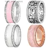 Pierścień Solitaire Oryginalne 925 Sterling Silver Forget-Me-Not Flower Three Rose Różowe białe serca pierścienia opaski dla kobiet Dift popularna biżuteria DIY YQ231207