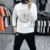 Mäns Pullover Plush Rhinestone Heavy Craft Round Neck Hoodie Långärmad t-shirt Bottom Shirt Top Male Winter Out Wear Clothing