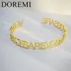 Bangle DOREMI Initial Letter Cuff Open Bangle Personalization Adjustable Size Name Gold Plated Non Fade Stainless Steel Gift Jewelry 231206