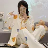 Ropa de dormir para mujer Mujeres coreanas Pijamas de algodón de imitación Primavera Otoño Pijamas de kimono de dibujos animados Pijamas femeninos Kawaii Traje para casa Mangas largas