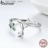 Solitaire Ring Bamoer 925 Sterling Silver Spring Tree lämnar Bird Open Ring Green Zircon Justerbar fingerring för kvinnor Fina smycken SCR323 YQ231207