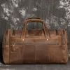 Duffel Bags Retro Brown Men's Hand Luggage Bag Crazy Horse Leather Large Capacity Travel Bag Business Weekend One Shoulder Messenger Bag 231207