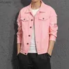 Mens Jackets M- 5XL Fashion Brand Denim Jacket Men Ripped Holes Mens Pink black Jean Jackets Garment Washed Mens Denim Coat YQ231207