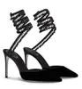 Luxury design ReneCaovilla Chandelier Wind Sandals Shoes Women Crystals-embellished Satin Snake Beads Wrapped Strap Party Dress High Heels Lady Sandalias EU35-43