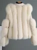 Женские куртки из искусственного меха, женская уличная лоскутная куртка из искусственной кожи с длинным рукавом, пушистое женское утепленное пальто 2023, зимняя роскошная свободная женская верхняя одежда 231207