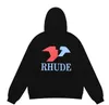 RHUDE HODIE MENS 여성용 까마귀 Rhudes Hoody Hooded Sweatshirt Felpa Uomo 틈새 패션 브랜드 Sudadera 가을 겨울 Long Sleeve Neck Pullover Botte34