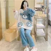 Kadınlar için Kış Sevimli Ayı Flanel Pijamalar Kadınlar İçin Set Kawaii Girl Moda Kültürü Kadın Kadın Pijamaları Plus Boyutu 5xl 231206