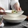 Bowls Vegetable Plates Household White Ceramic 8-inch Dining High-end Tableware Japanese Deep Soup