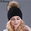 XTHREE NATURAL MINK FUR WINTER HAT FOR WOMEN GIRL'S KNITTE BEANIES POMブランド太い女性帽子の頭蓋骨ボンネット220112303Z