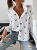 Fashion Butterfly Print Lapel Collar Shirt Women's Single-breasted Splicing Tops Ladies Autumn Long Sleeve Loose Commuter Blouse