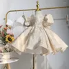 Robes d'été pour filles, tenue élégante, manches bouffantes, princesse Lolita, dos nu, avec gros nœud, Robe de soirée, anniversaire, 2023