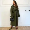 Women's Jackets Long Trench Coat For Women Gray Wool Blends Belted Open Stitch Overcoat Fashion Streetwear 2023 Autumn Winter Lady Elegant