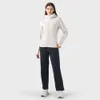 Topsportmarket tam zip kapüşonlu kalça uzunluğu LU-192 Yoga Kıyafetleri Üstler İşlemeli Spor Salonu Pamuk Karışımı Polar Spor Kapüşonları Fit Sweatshirts Kadın Ceket Kapşonlu Top