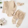 衣類セット生まれの女の女の子の服セット綿固体編みリブの長袖ボディスーツとズボンの幼児の衣装