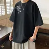 メンズTシャツサマーリーフプリントワッフルパターン短袖Tシャツルースカジュアルハイストリート大規模トップTシャツ男性服