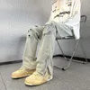 Mäns jeans man cowboy byxor dragkedja bootcut med slitsbyxor blossade last hög kvalitet 2023 koreansk höst denim bomull