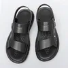 Sandals 2023 Summer Outdoor Men's Classic Fashion Causal Designer Beach Shoes Male Open-toe Dual Use Men Leather Slippers