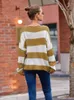 Maglioni da donna maglione oversize 2023 autunno girocollo arricciato moda strisce a blocchi di colore casual maglia allentata streetwear