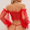 Ruffle Lingerie Off Schouder Sexy Onlyfans Ondergoed Lange Mouw Porno Erotische Sets Transparante Fantasie Kostuum Thongs