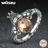 Solitaire Ring WOSTU Hot Authentic 925 Sterling Silver Queen Bees Yellow CZ Crystal Rings for Women Wedding Jewelry Accessories CQR025 YQ231207
