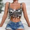 Kvinnors tankar silver akryl sequined crop top sexig stropplös kedja rygglös beskuren dans camisole bh nattklubb parti