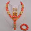 Collana di orecchini con perline di corallo artificiale rosa da sposa, matrimonio nigeriano, gioielli africani
