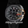 Audemar Pigue Herrenuhr Apf Factory 44 mm 26400 A3126 Chronograph Herren geschmiedeter Kohlenstoff-Titan-Stahl Schwarzes strukturiertes Zifferblatt Gummi Super Version Puretime-Armband Exkl