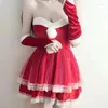 カジュアルドレスクリスマスコスプレコスチューム女性サンタベルベットガールランジェリーハロウィーンパーティードレスファンシーセット