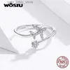 Solitaire Ring WOSTU Real 925 Sterling Silver Faraway Rings For Women Party Jewelry Gift Clear CZ Adjusetable Rings CQR623 YQ231207