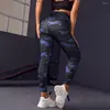 Kvinnors leggings hög midja blå kamouflage skjuter upp svarta leggins sport kvinnor fitness springande gym byxor energi